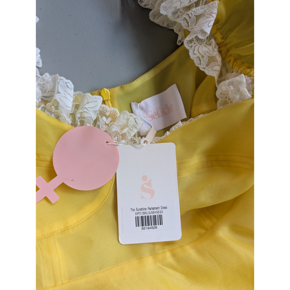 NWT Selkie Sunshine Parliament Puff Sleeve Mini Dress Size Small Yellow #1A503 - Picture 6 of 9